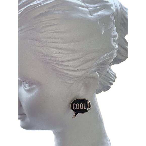 Betsey Johnson Black Casual Sneaker & Speech Bubble Cool Word Stud Earrings - Picture 3 of 4